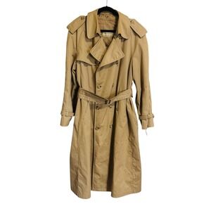 Mark Jeffries Mens 42L Tan Double Breasted Trench Coat Classic Belted Lined READ